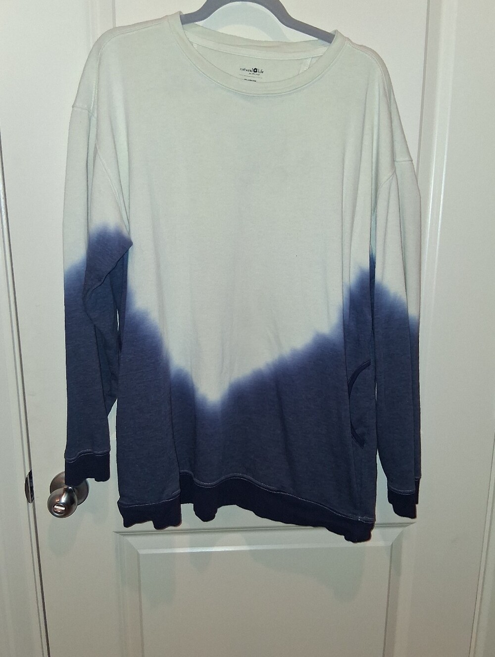 NATURAL LIFE Crewneck Sweatshirt Light Cream & Blue Dye Dip Size XL With Pockets